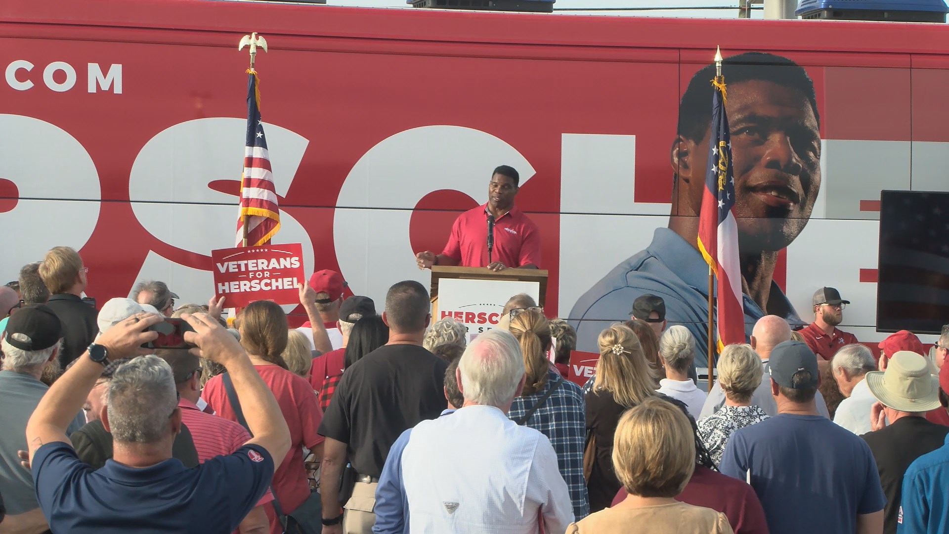 Senate candidate Herschel Walker stops in Augusta as opponents question his campaign