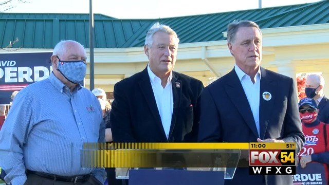 Sen. David Perdue and former Gov. Sonny Perdue at early voting rally in Augusta