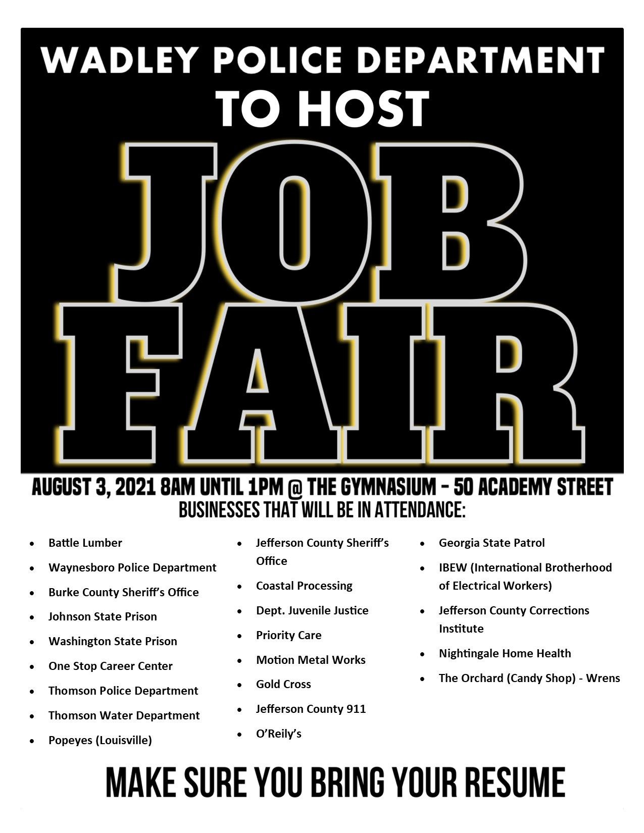 Wadley Police Department to host job fair in August WFXG