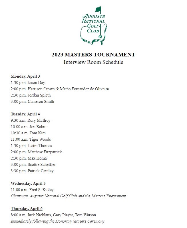 2023 Masters Tournament Interview Schedule - WFXG