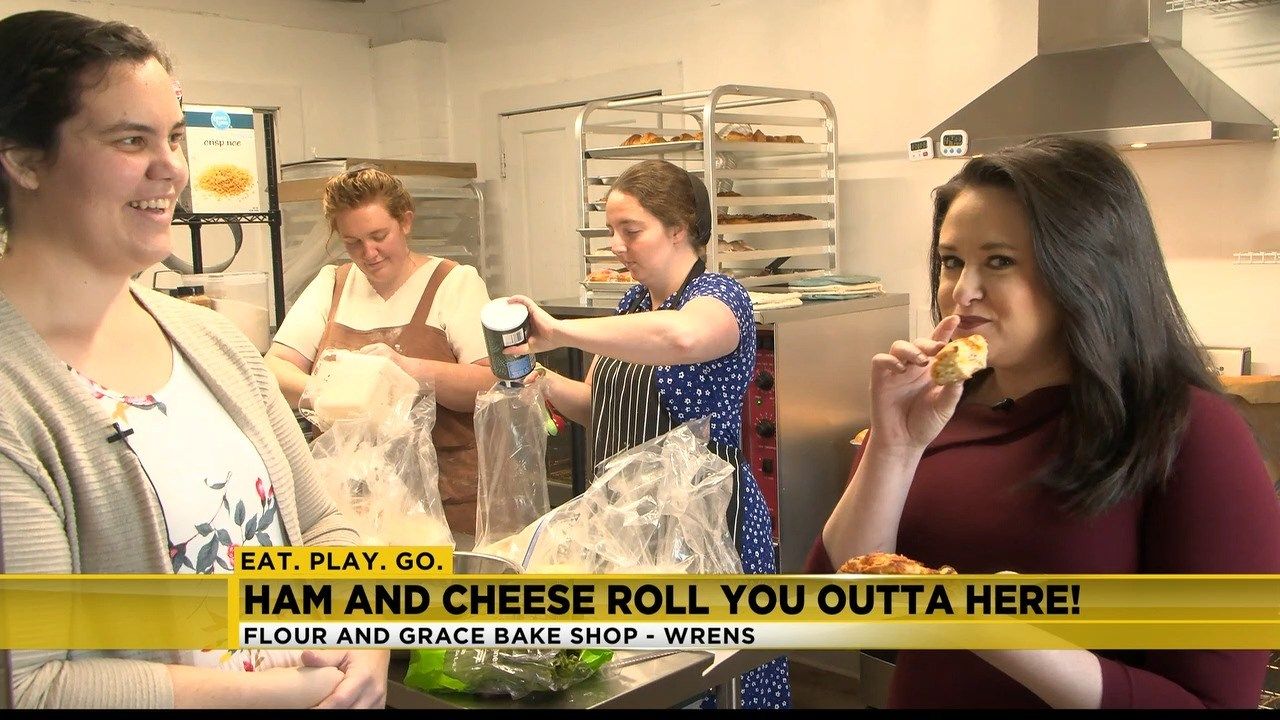 EAT. PLAY. GO. devour a ham and cheese roll at Flour and Grace Bake